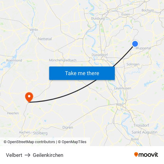 Velbert to Geilenkirchen map