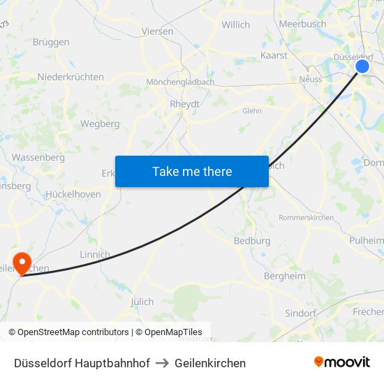 Düsseldorf Hauptbahnhof to Geilenkirchen map