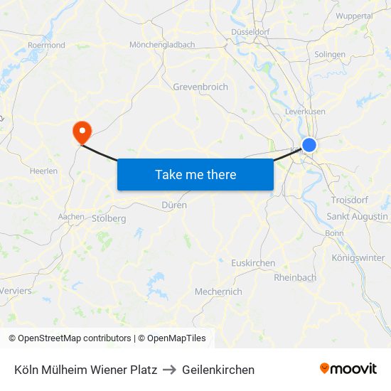 Köln Mülheim Wiener Platz to Geilenkirchen map