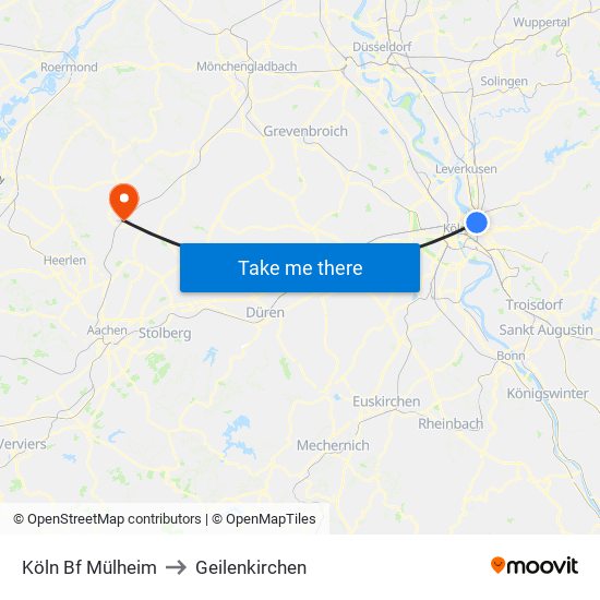 Köln Bf Mülheim to Geilenkirchen map