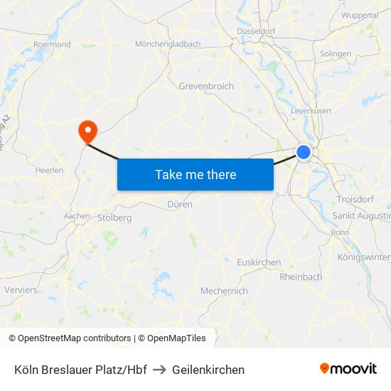 Köln Breslauer Platz/Hbf to Geilenkirchen map