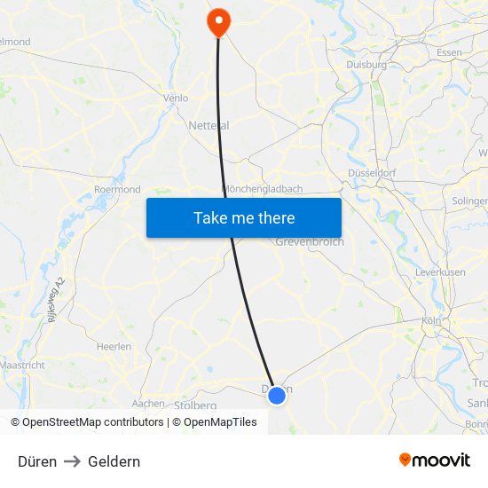 Düren to Geldern map