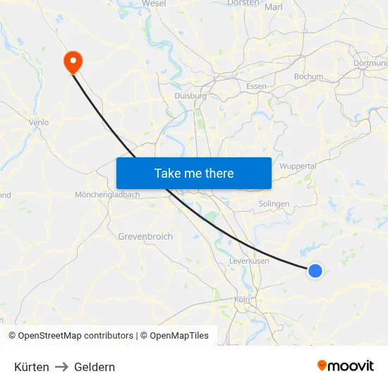 Kürten to Geldern map