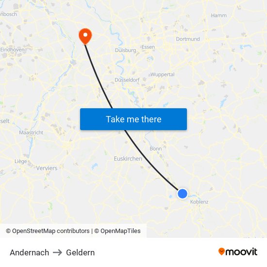 Andernach to Geldern map