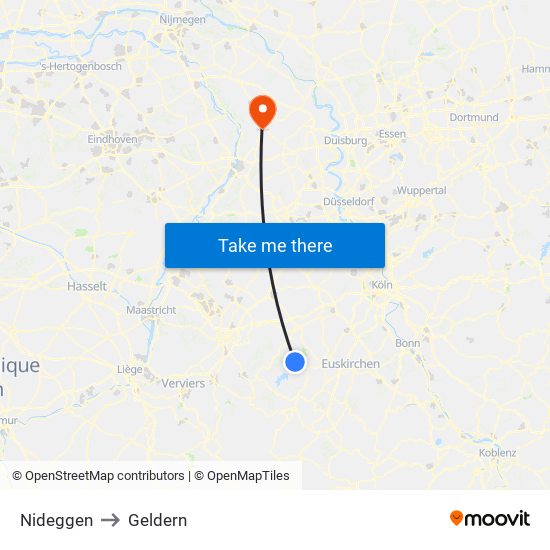 Nideggen to Geldern map
