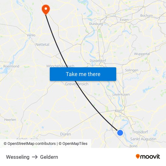 Wesseling to Geldern map