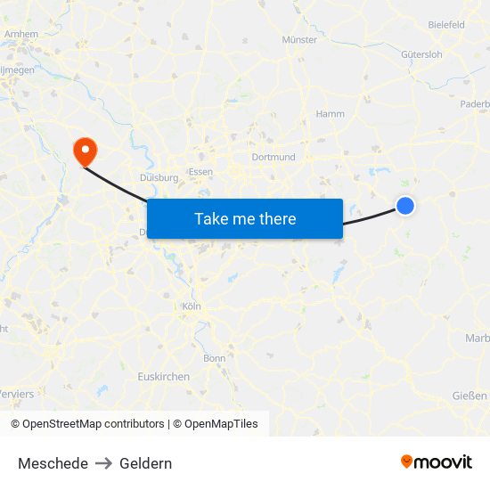 Meschede to Geldern map