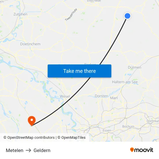 Metelen to Geldern map