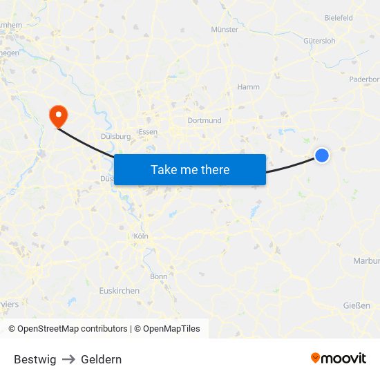 Bestwig to Geldern map