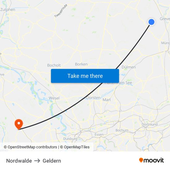 Nordwalde to Geldern map