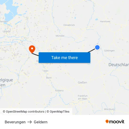 Beverungen to Geldern map