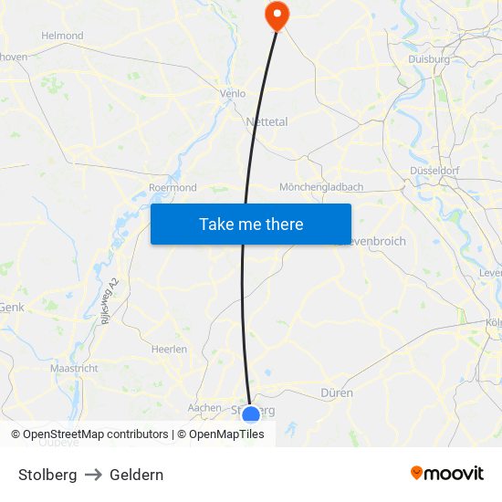 Stolberg to Geldern map