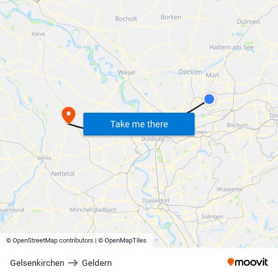 Gelsenkirchen to Geldern map