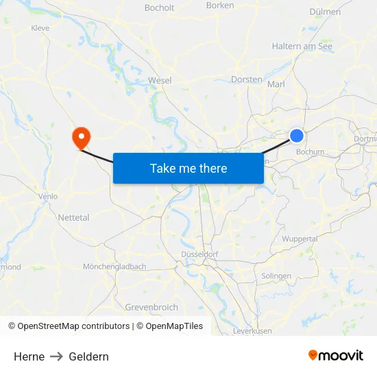 Herne to Geldern map