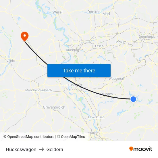 Hückeswagen to Geldern map