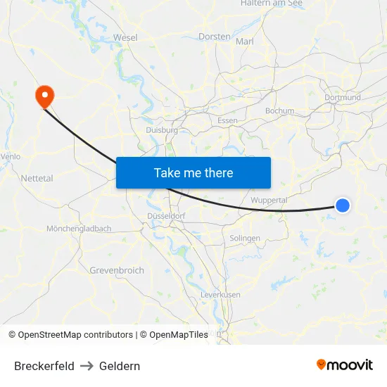Breckerfeld to Geldern map