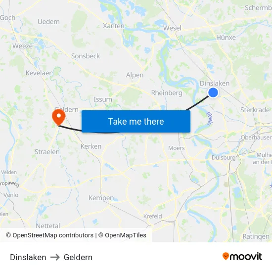 Dinslaken to Geldern map