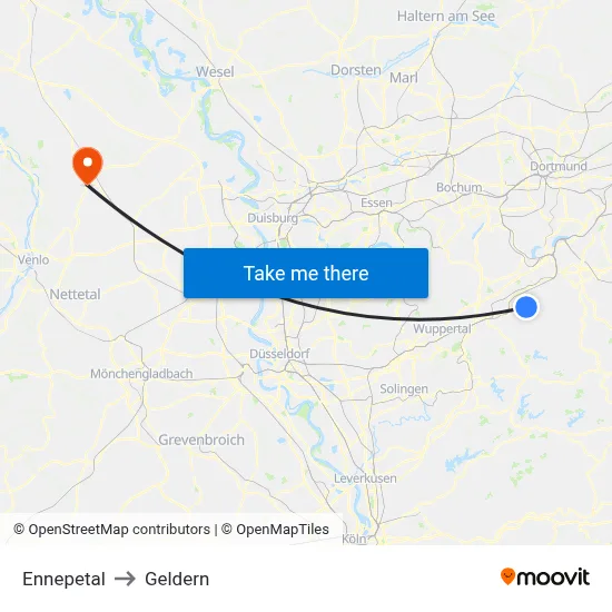 Ennepetal to Geldern map