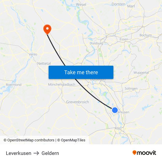 Leverkusen to Geldern map