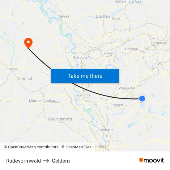 Radevormwald to Geldern map