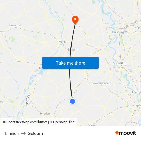 Linnich to Geldern map