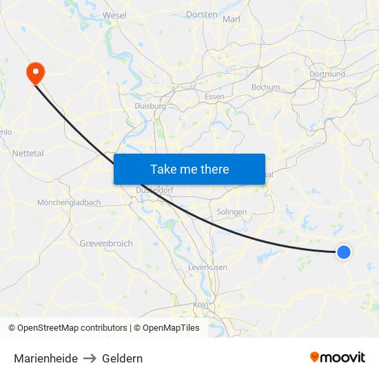 Marienheide to Geldern map