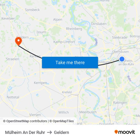 Mülheim An Der Ruhr to Geldern map