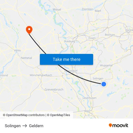 Solingen to Geldern map