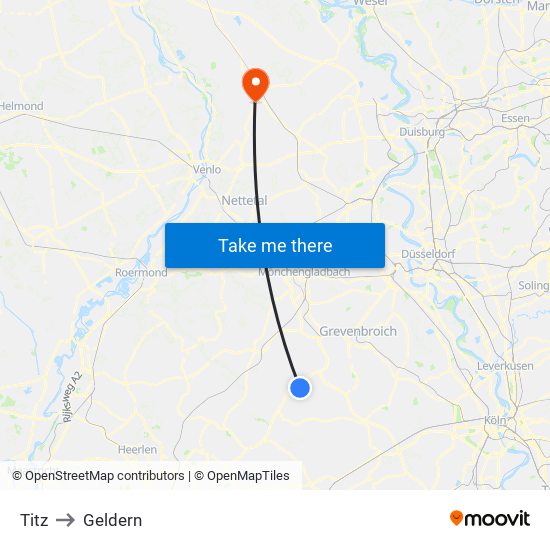 Titz to Geldern map