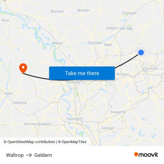 Waltrop to Geldern map