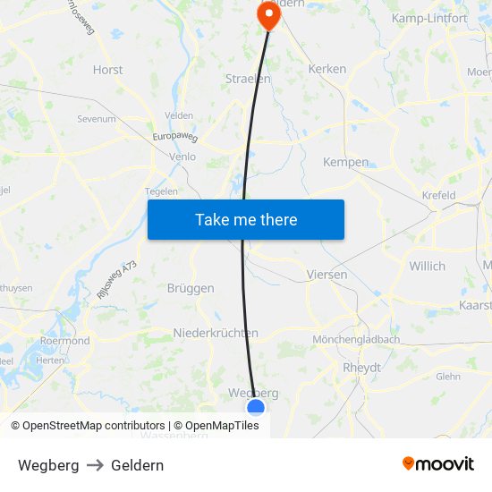 Wegberg to Geldern map