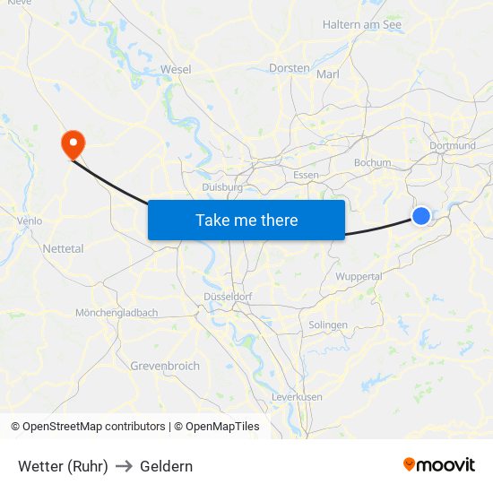 Wetter (Ruhr) to Geldern map