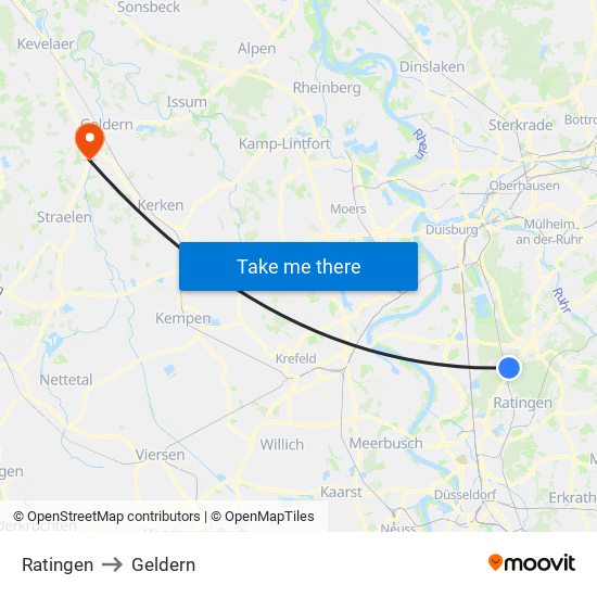 Ratingen to Geldern map