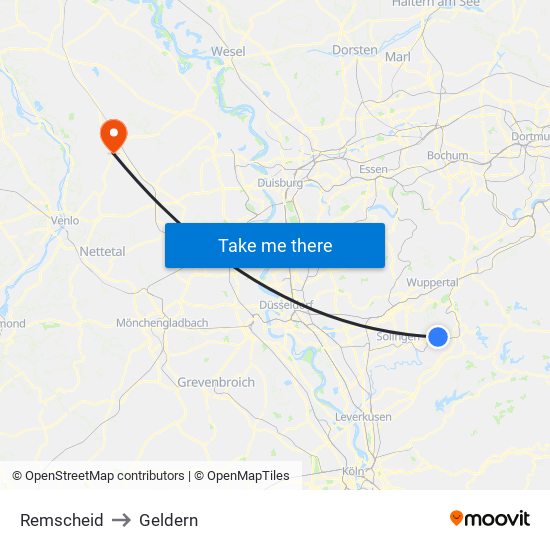 Remscheid to Geldern map