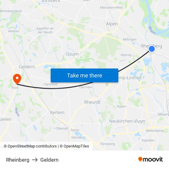 Rheinberg to Geldern map