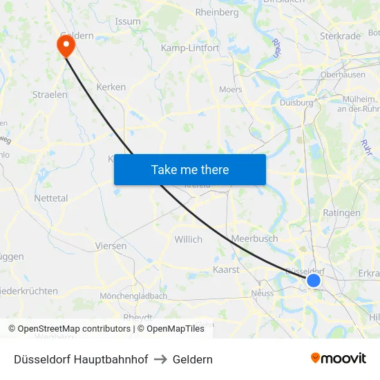 Düsseldorf Hauptbahnhof to Geldern map