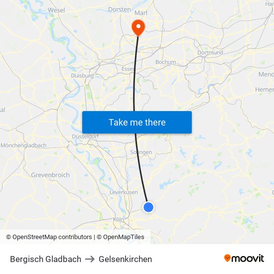 Bergisch Gladbach to Gelsenkirchen map