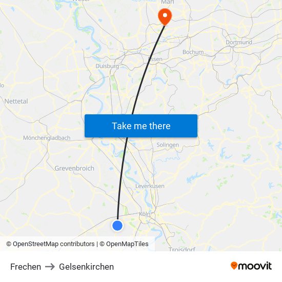 Frechen to Gelsenkirchen map