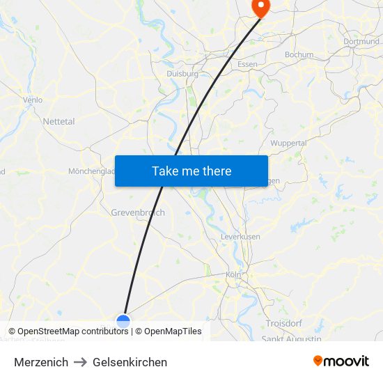 Merzenich to Gelsenkirchen map