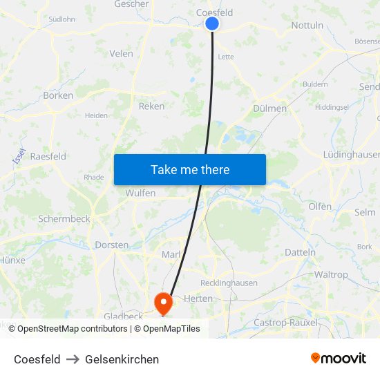 Coesfeld to Gelsenkirchen map