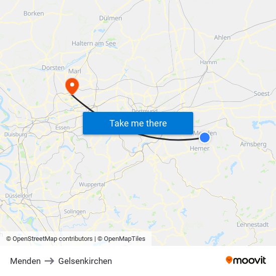 Menden to Gelsenkirchen map
