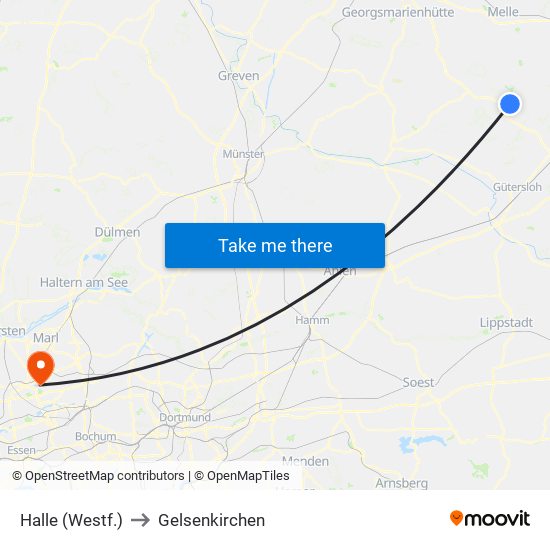 Halle (Westf.) to Gelsenkirchen map