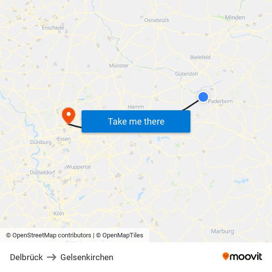 Delbrück to Gelsenkirchen map
