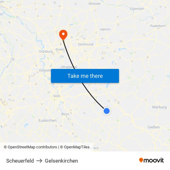 Scheuerfeld to Gelsenkirchen map