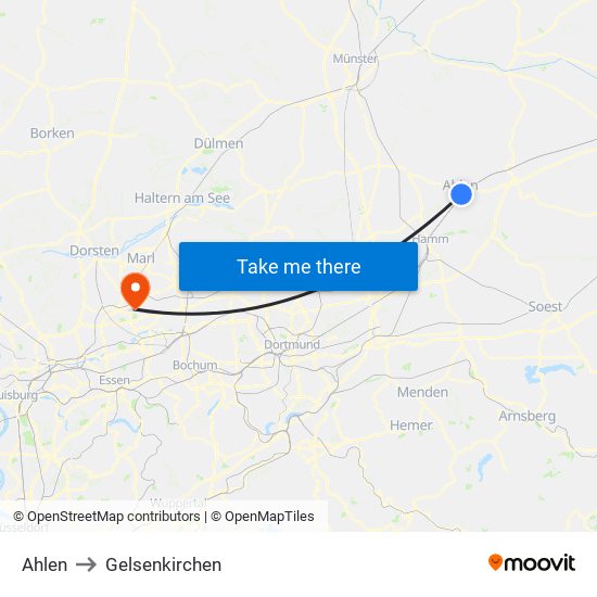 Ahlen to Gelsenkirchen map