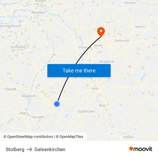 Stolberg to Gelsenkirchen map