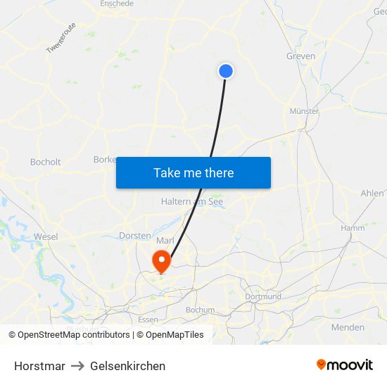 Horstmar to Gelsenkirchen map