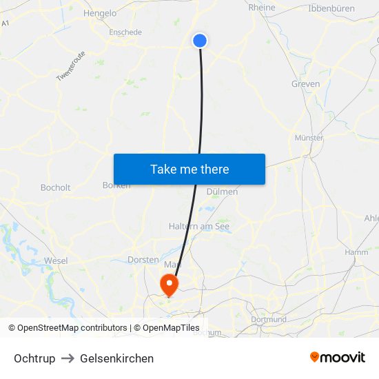 Ochtrup to Gelsenkirchen map