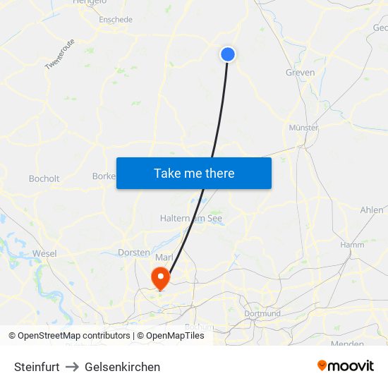 Steinfurt to Gelsenkirchen map