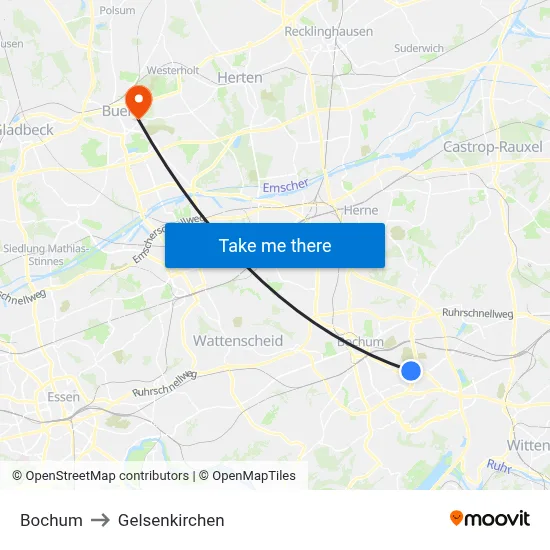Bochum to Gelsenkirchen map